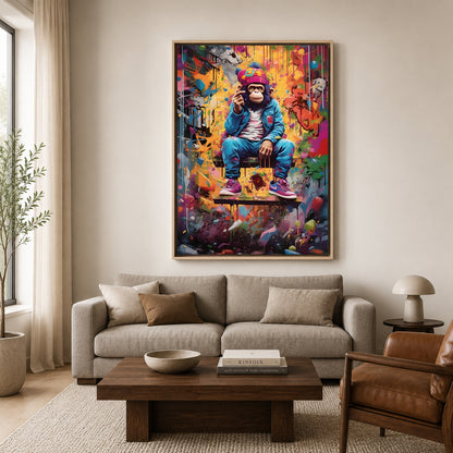 Street Style Monkey Canvas Wall Art for Living Room | Urban Graffiti Ape Canvas Wall Decor