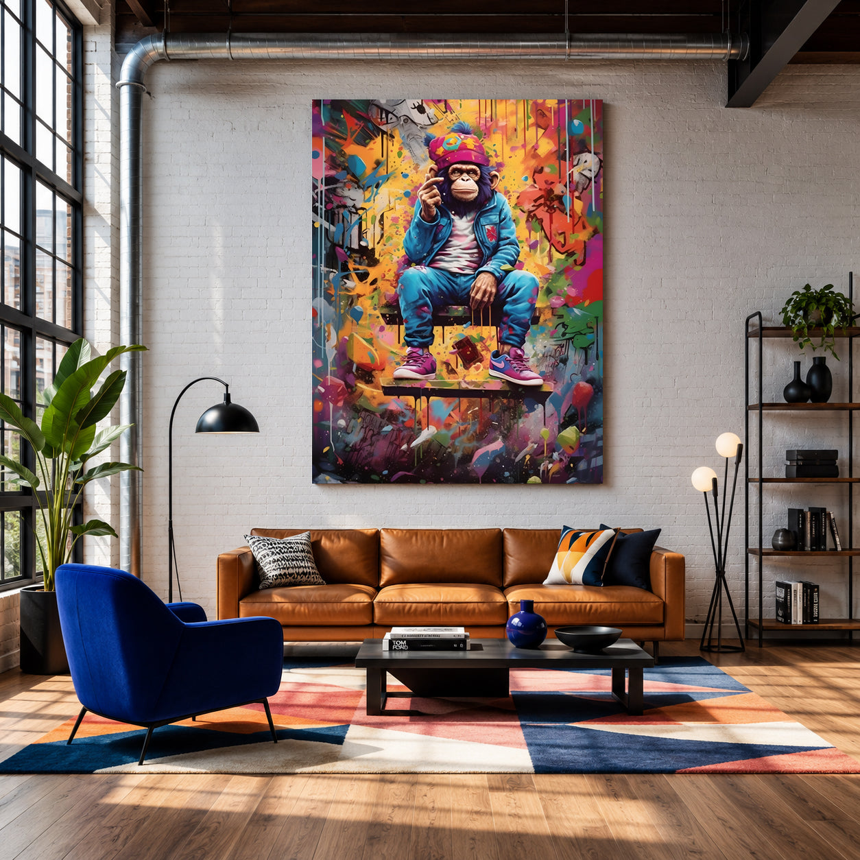 Street Style Monkey Canvas Wall Art for Living Room | Urban Graffiti Ape Canvas Wall Decor