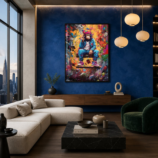 Street Style Monkey Canvas Wall Art for Living Room | Urban Graffiti Ape Canvas Wall Decor