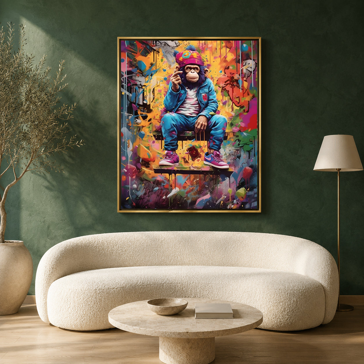 Street Style Monkey Canvas Wall Art for Living Room | Urban Graffiti Ape Canvas Wall Decor