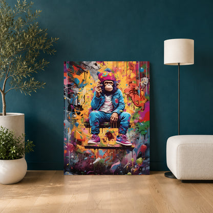 Street Style Monkey Canvas Wall Art for Living Room | Urban Graffiti Ape Canvas Wall Decor