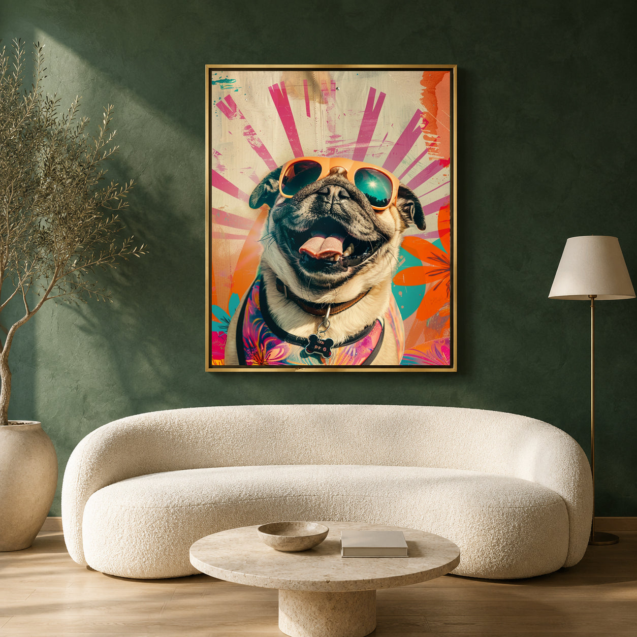 Colorful Happy Pug Canvas Wall Art for Living Room | Pop Art Dog Canvas Wall Decor