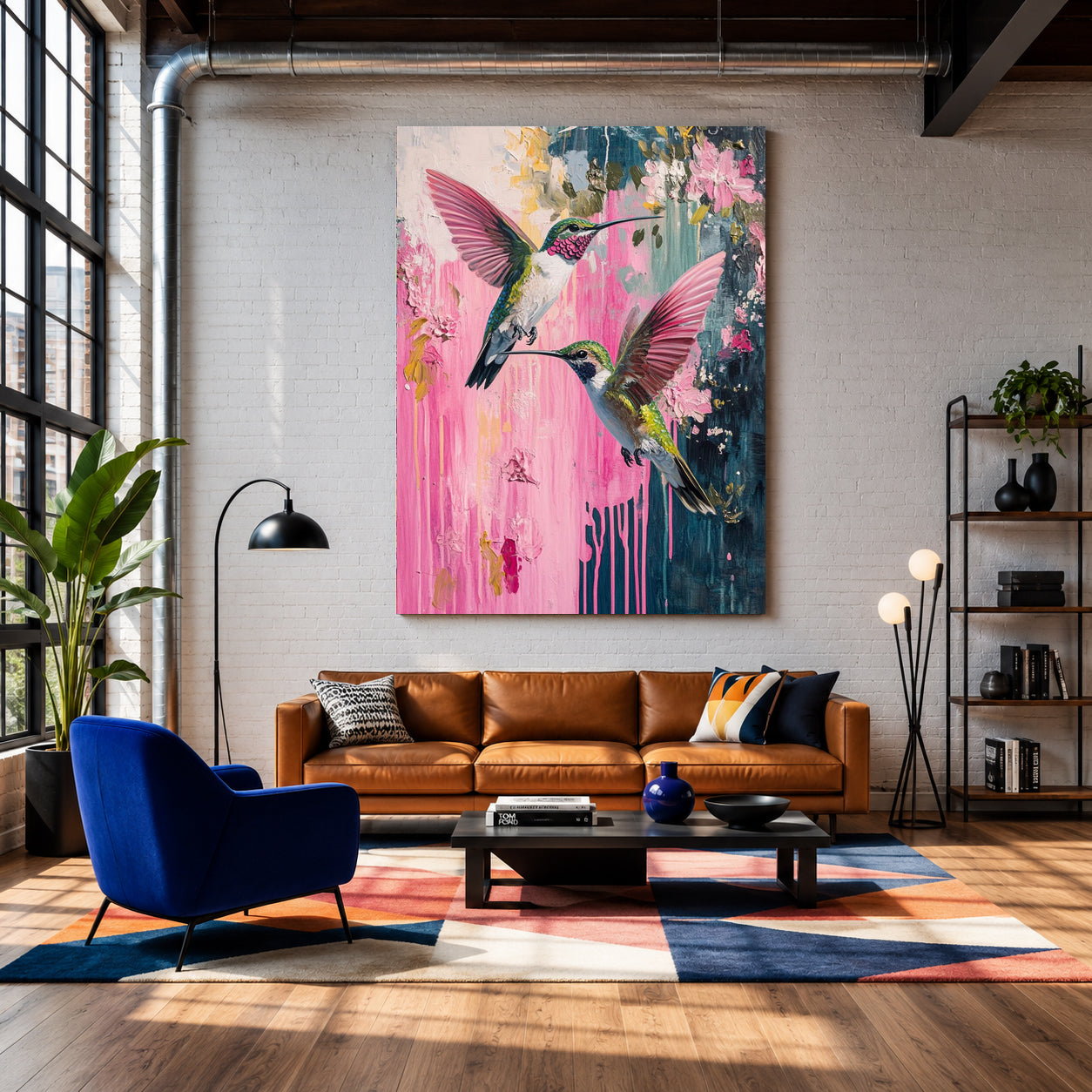 Pink Hummingbird Canvas Wall Art for Living Room | Floral Bird Canvas Wall Decor