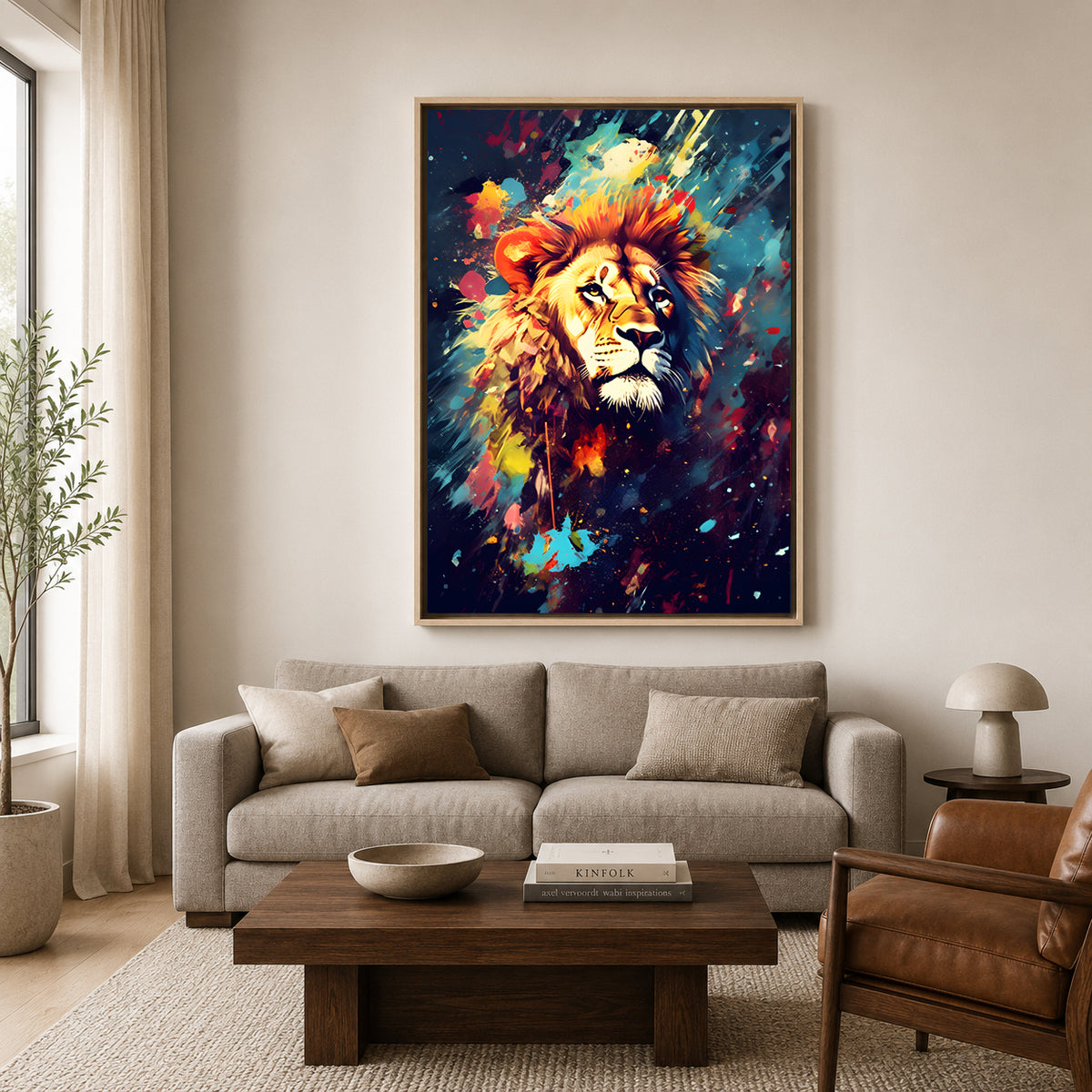 Abstract Lion Canvas Wall Art for Living Room | Colorful Lion Canvas Wall Decor