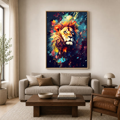 Abstract Lion Canvas Wall Art for Living Room | Colorful Lion Canvas Wall Decor