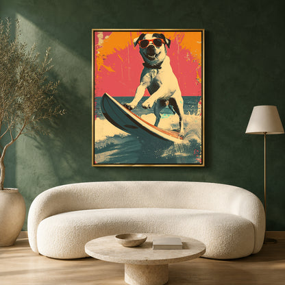 Surfing Dog Canvas Wall Art for Living Room | Cool Beach Dog Canvas Wall Decor