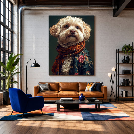 Vintage Dog Canvas Wall Art for Living Room | Elegant Floral Dog Canvas Wall Decor