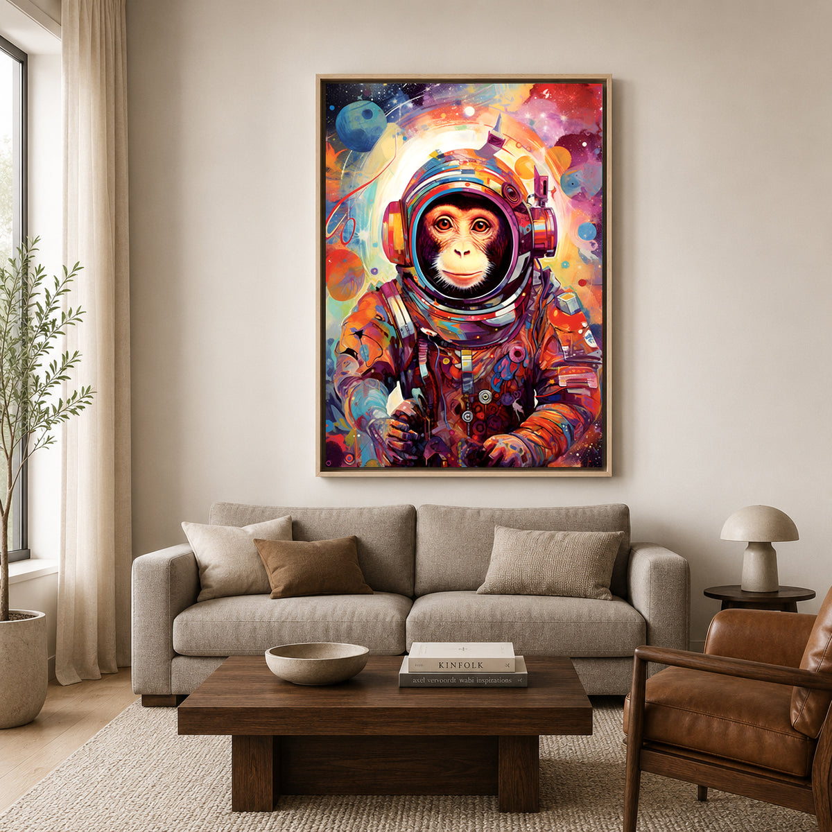 Astronaut Monkey Canvas Wall Art for Living Room | Colorful Space Animal Canvas Wall Decor