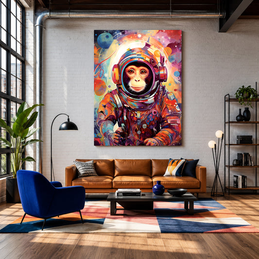 Astronaut Monkey Canvas Wall Art for Living Room | Colorful Space Animal Canvas Wall Decor