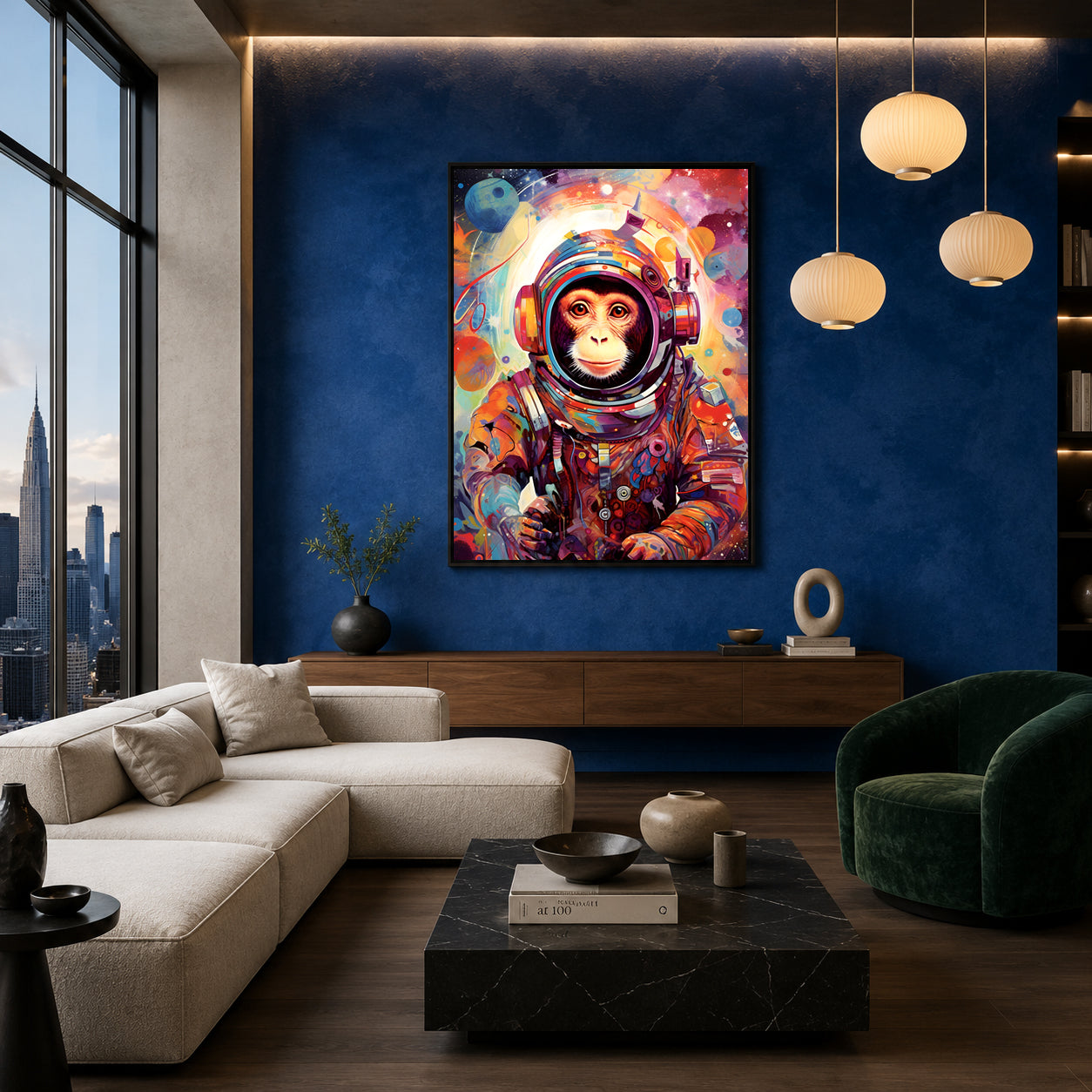 Astronaut Monkey Canvas Wall Art for Living Room | Colorful Space Animal Canvas Wall Decor
