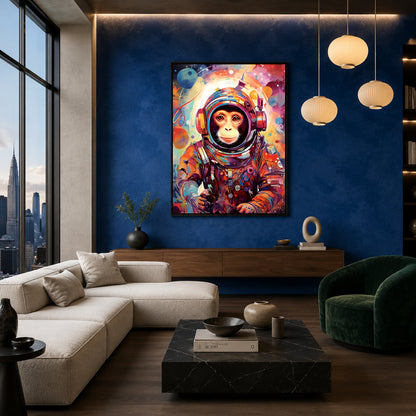 Astronaut Monkey Canvas Wall Art for Living Room | Colorful Space Animal Canvas Wall Decor