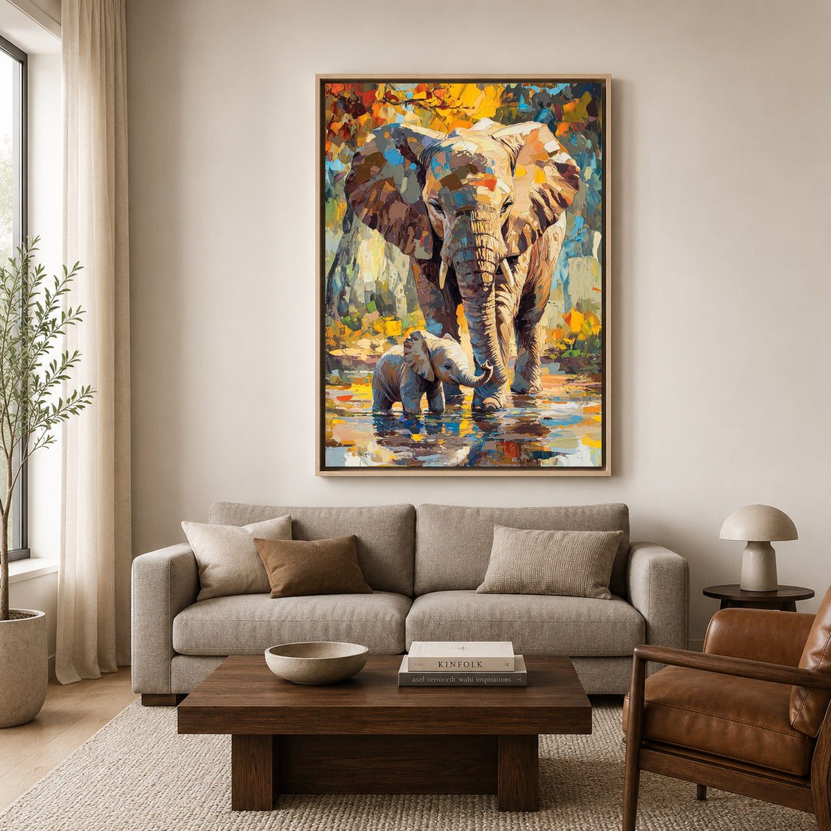 Elephant Canvas Wall Art for Living Room | Mother & Baby Wildlife Wall Decor