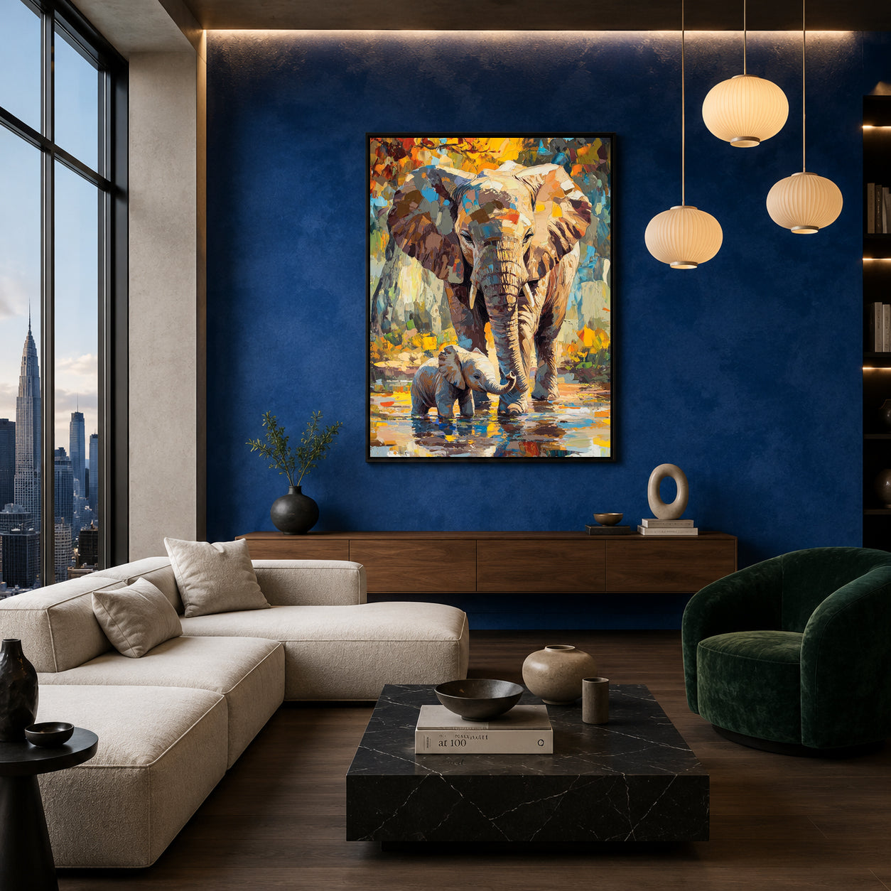 Elephant Canvas Wall Art for Living Room | Mother & Baby Wildlife Wall Decor