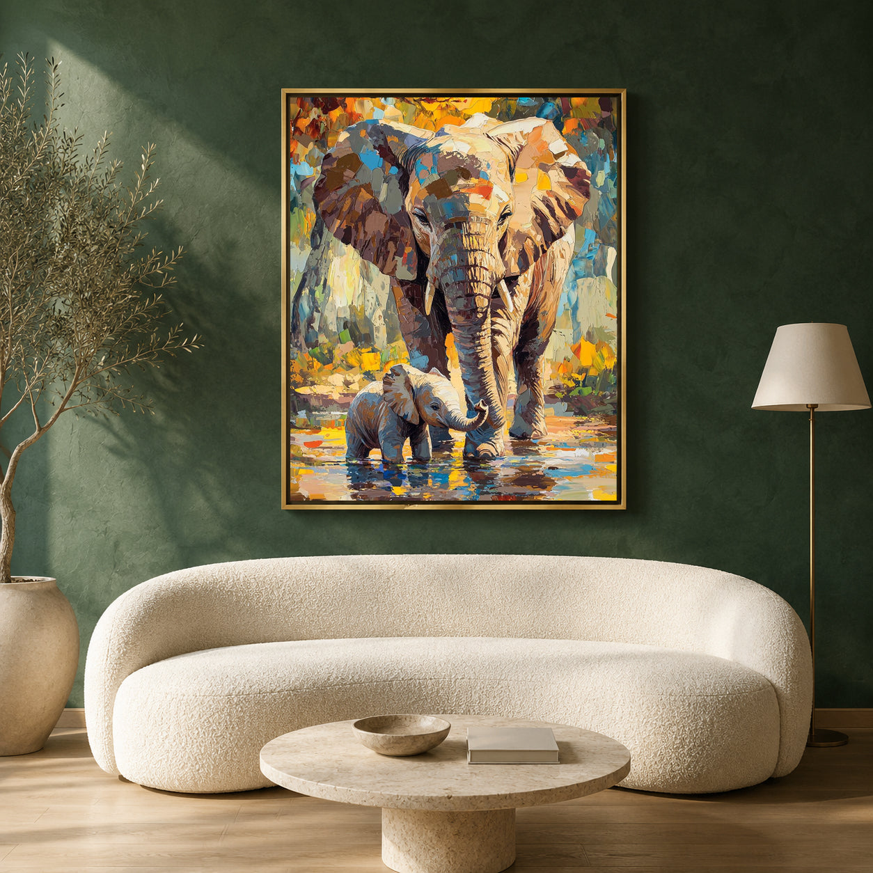 Elephant Canvas Wall Art for Living Room | Mother & Baby Wildlife Wall Decor