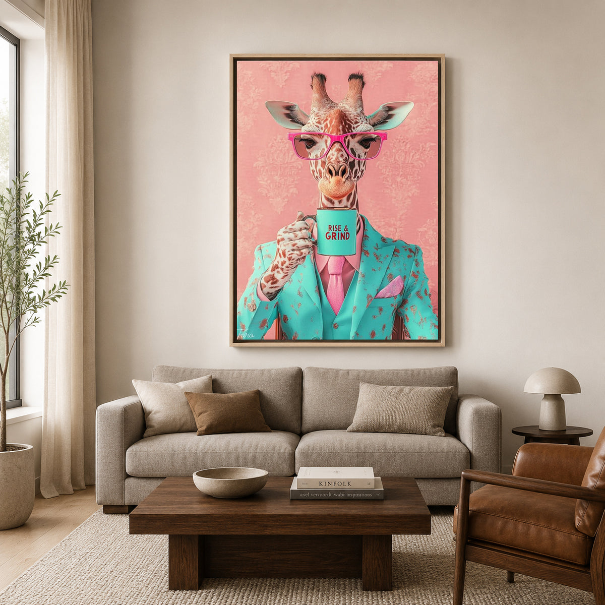 Giraffe Canvas Wall Art for Living Room | Funny Animal Office Wall Decor