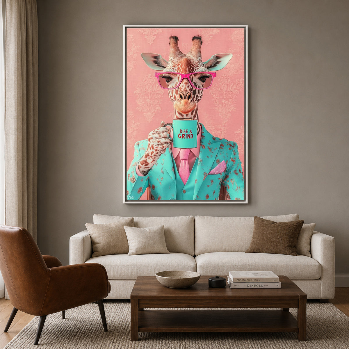 Giraffe Canvas Wall Art for Living Room | Funny Animal Office Wall Decor