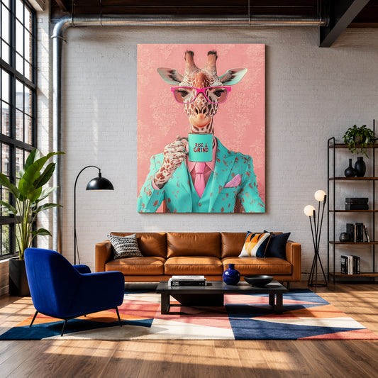 Giraffe Canvas Wall Art for Living Room | Funny Animal Office Wall Decor