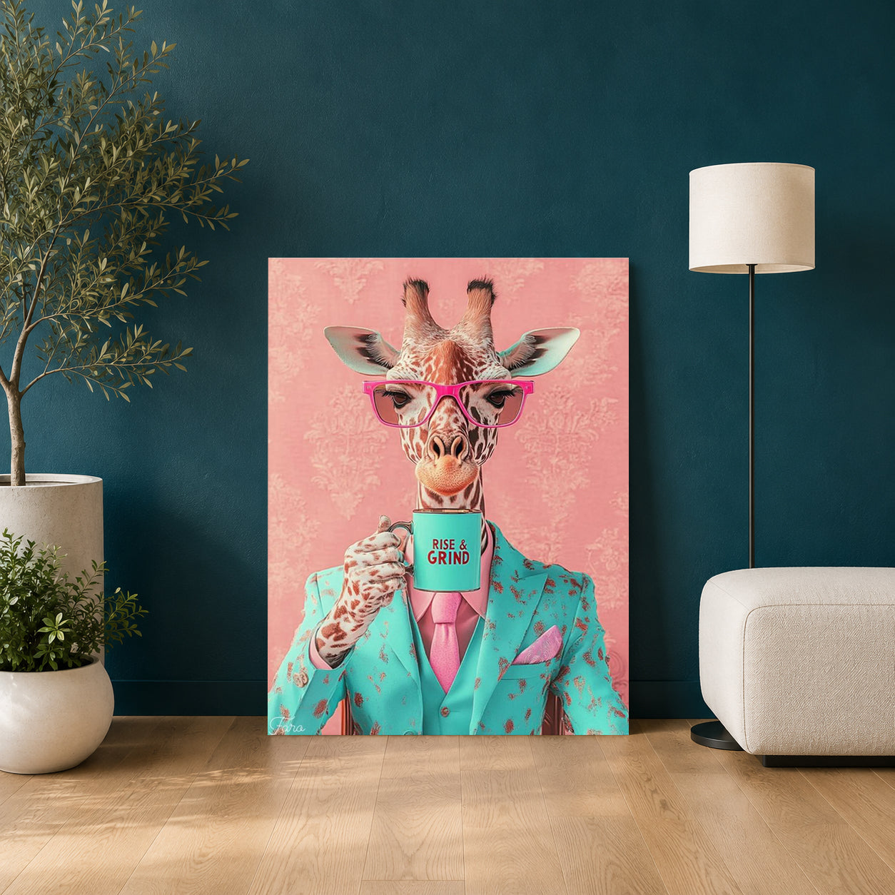 Giraffe Canvas Wall Art for Living Room | Funny Animal Office Wall Decor