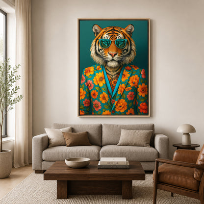 Tiger Canvas Wall Art for Living Room | Floral Animal Wall Decor
