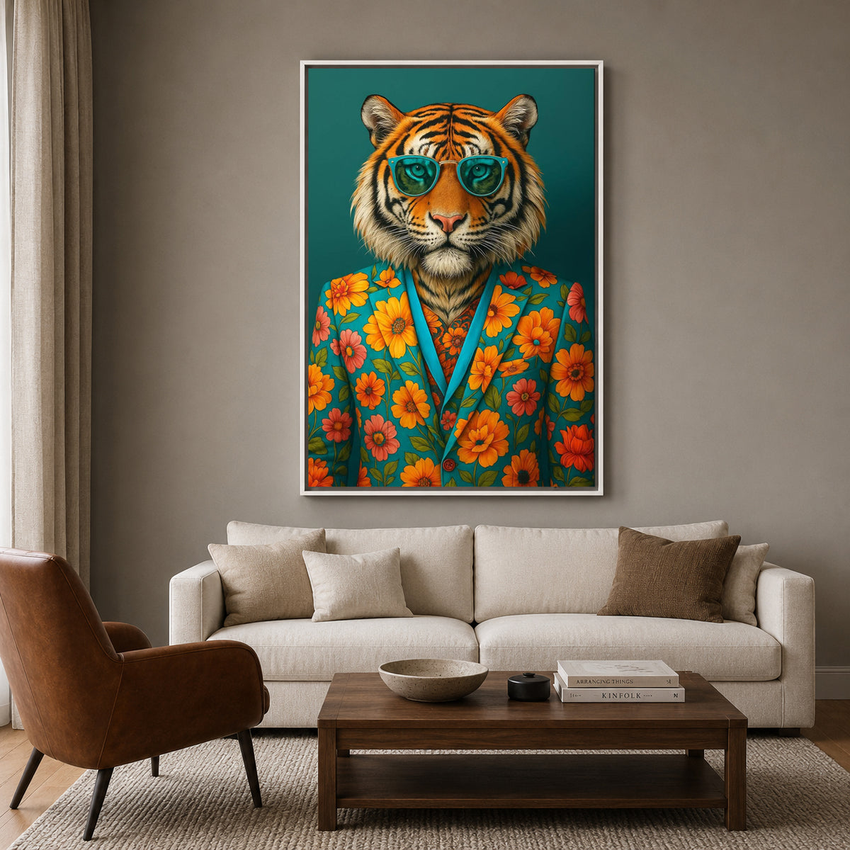 Tiger Canvas Wall Art for Living Room | Floral Animal Wall Decor