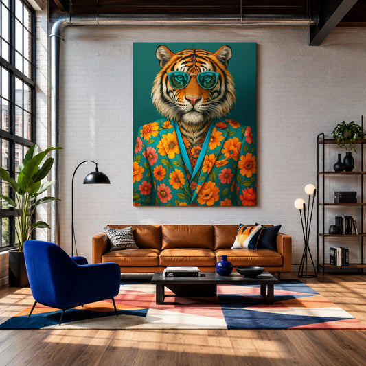 Tiger Canvas Wall Art for Living Room | Floral Animal Wall Decor