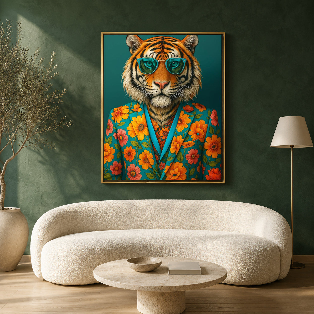 Tiger Canvas Wall Art for Living Room | Floral Animal Wall Decor