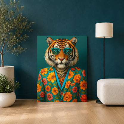 Tiger Canvas Wall Art for Living Room | Floral Animal Wall Decor