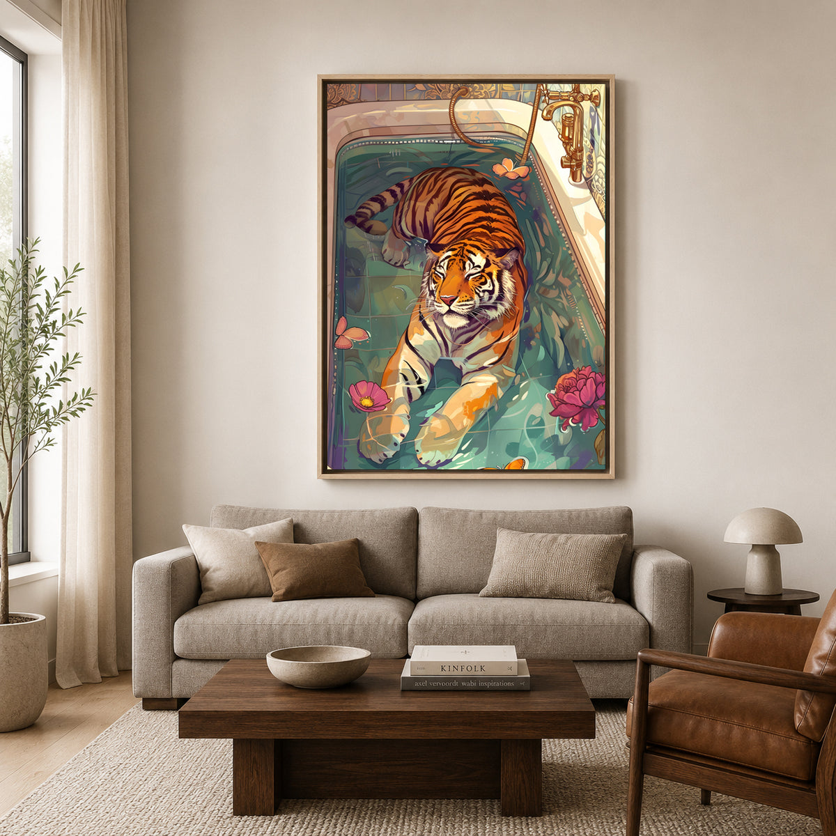 Tiger Canvas Wall Art for Living Room | Whimsical Bathroom Animal Wall Decor