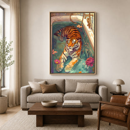 Tiger Canvas Wall Art for Living Room | Whimsical Bathroom Animal Wall Decor