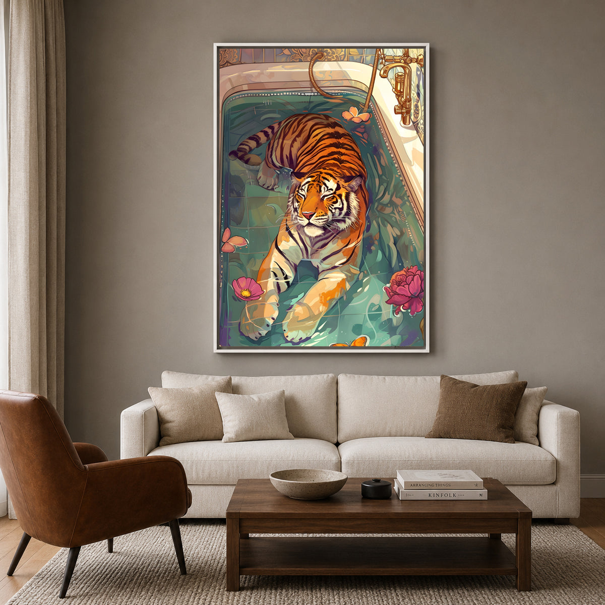 Tiger Canvas Wall Art for Living Room | Whimsical Bathroom Animal Wall Decor