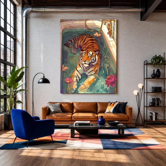 Tiger Canvas Wall Art for Living Room | Whimsical Bathroom Animal Wall Decor