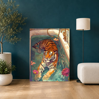 Tiger Canvas Wall Art for Living Room | Whimsical Bathroom Animal Wall Decor
