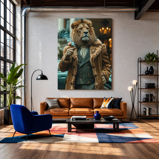 Lion Canvas Wall Art for Living Room | Luxury Gentleman Animal Wall Decor