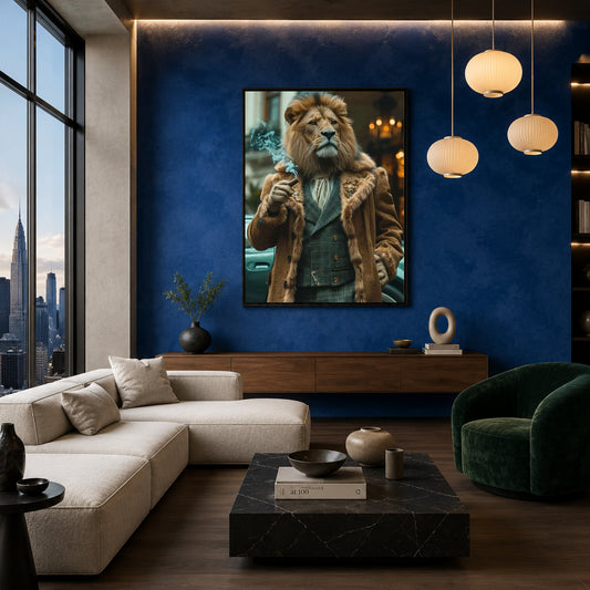 Lion Canvas Wall Art for Living Room | Luxury Gentleman Animal Wall Decor