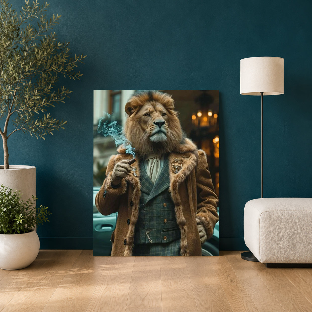 Lion Canvas Wall Art for Living Room | Luxury Gentleman Animal Wall Decor