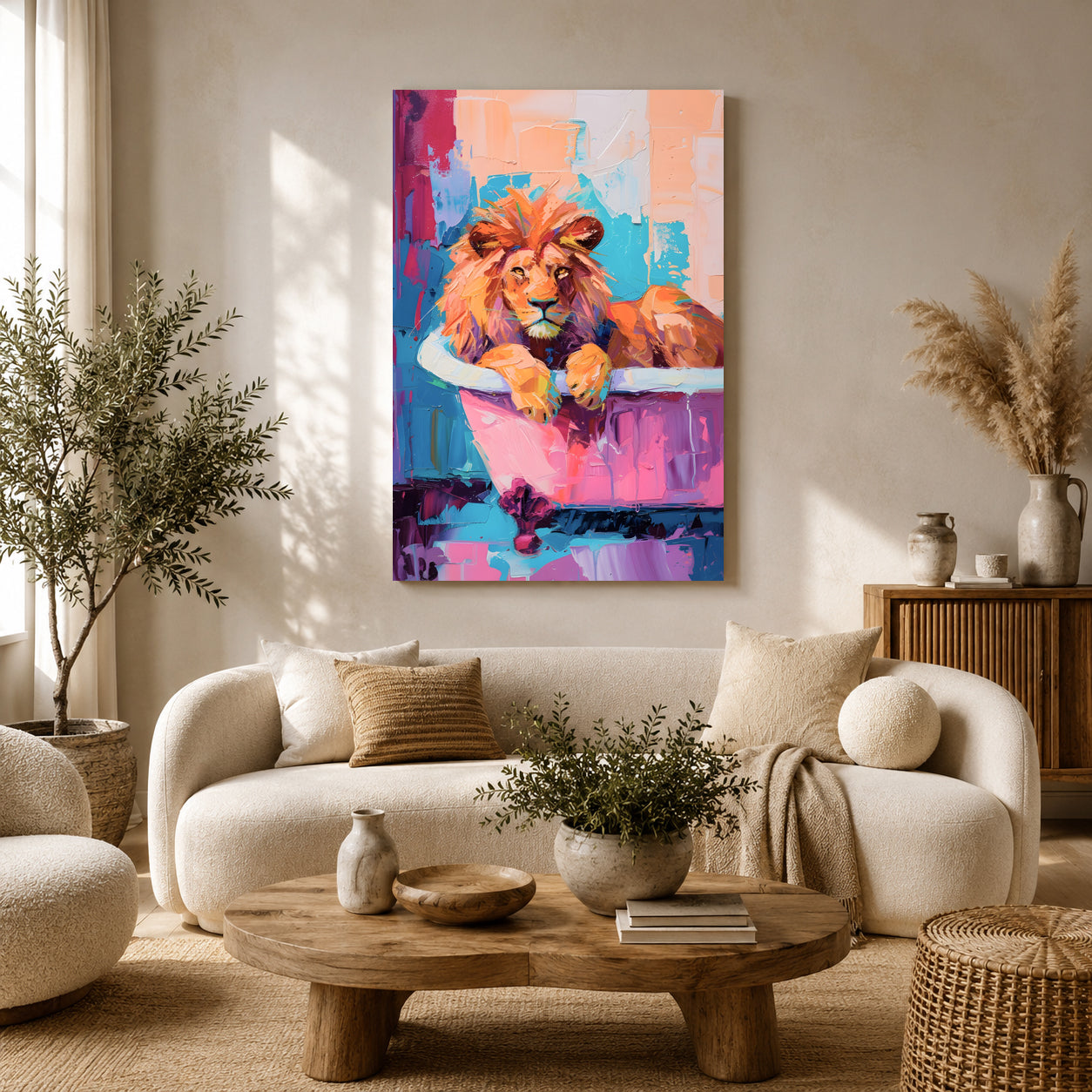 Lion Canvas Wall Art for Living Room | Colorful Pop Animal Wall Decor