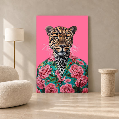 Leopard Canvas Wall Art for Living Room | Floral Animal Portrait Wall Decor