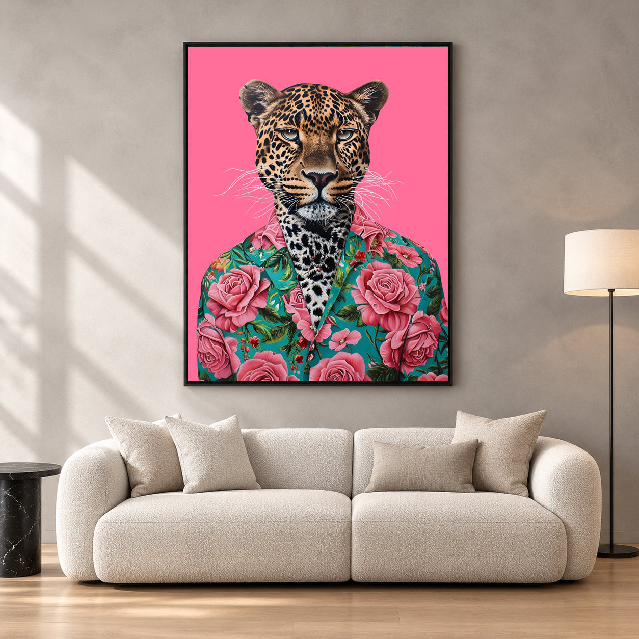 Leopard Canvas Wall Art for Living Room | Floral Animal Portrait Wall Decor