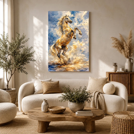 Majestic White Horse Canvas Wall Art for Living Room