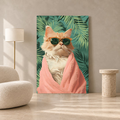 Cool Cat Canvas Wall Art with Sunglasses | Tropical Pop Art Wall Decor