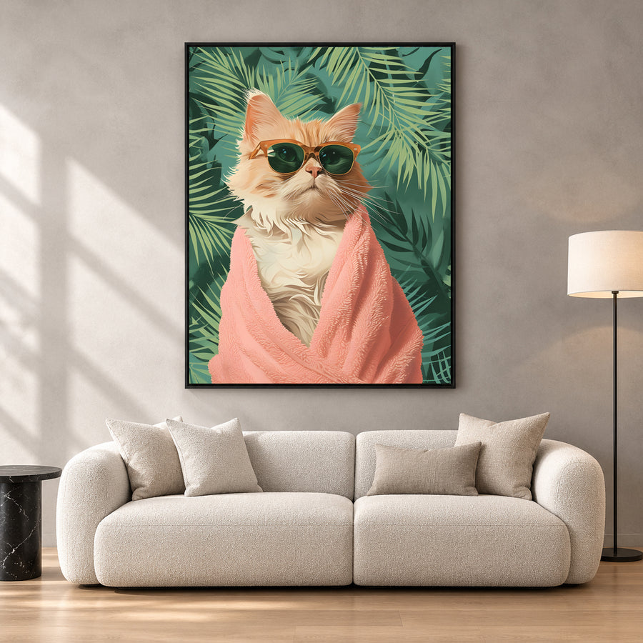 Cool Cat Canvas Wall Art with Sunglasses | Tropical Pop Art Wall Decor