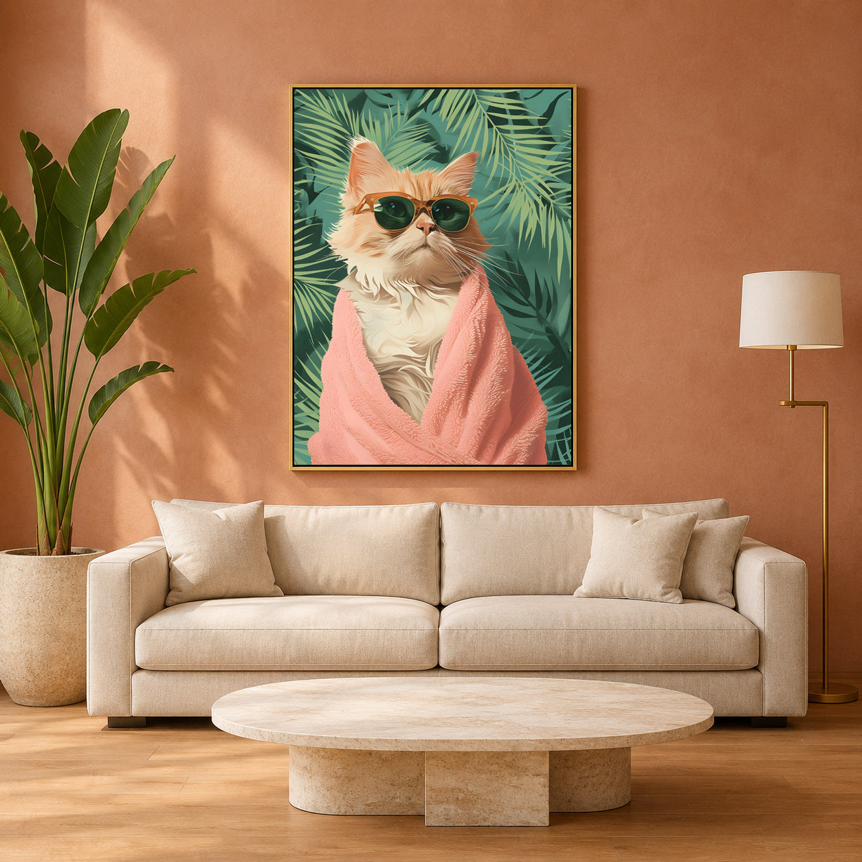 Cool Cat Canvas Wall Art with Sunglasses | Tropical Pop Art Wall Decor