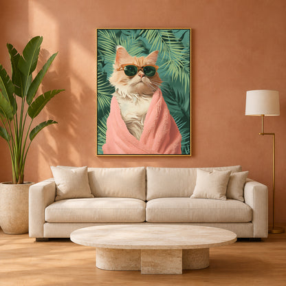 Cool Cat Canvas Wall Art with Sunglasses | Tropical Pop Art Wall Decor