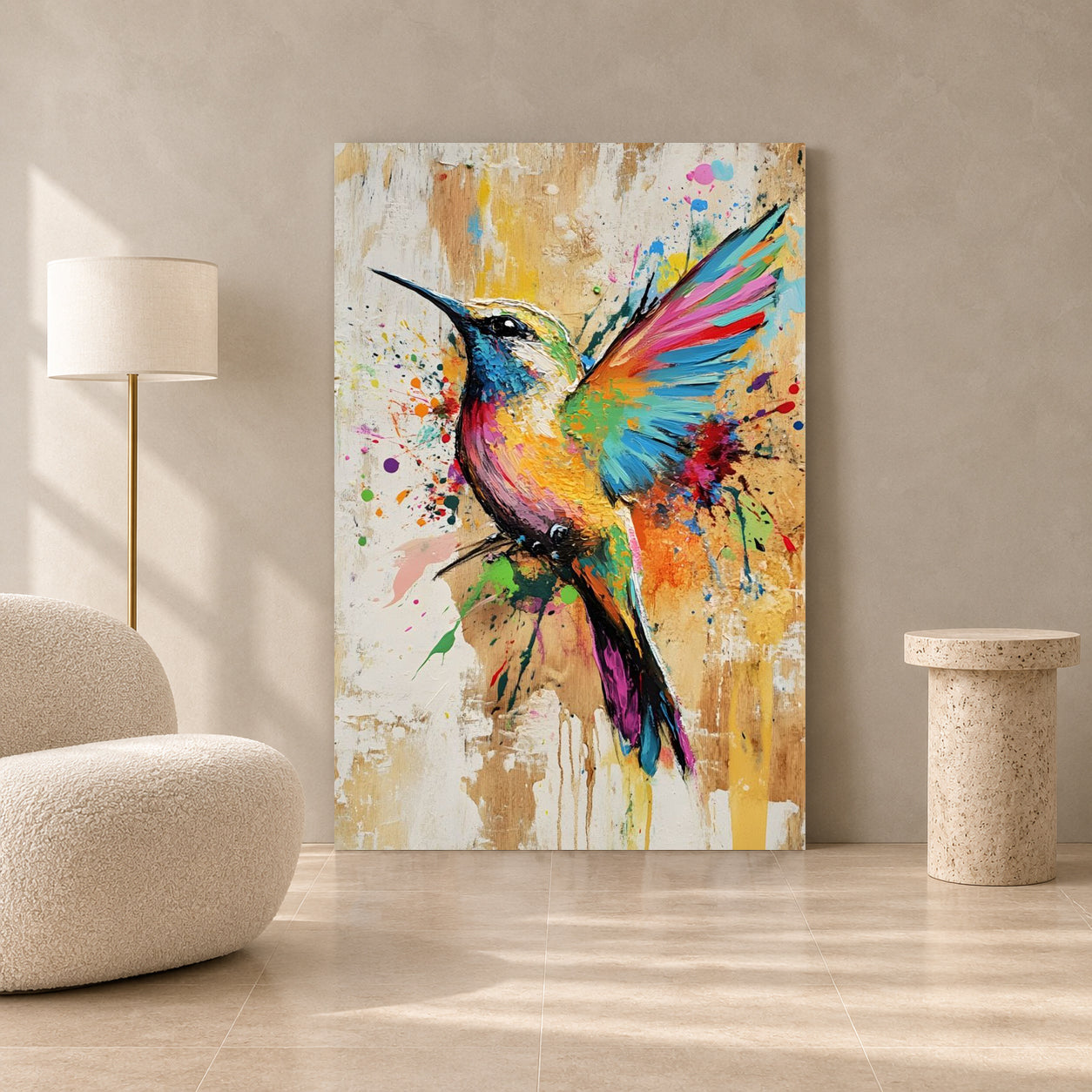 Colorful Hummingbird Canvas Wall Art for Living Room & Modern Home Decor