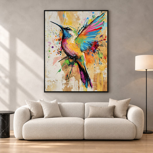 Colorful Hummingbird Canvas Wall Art for Living Room & Modern Home Decor