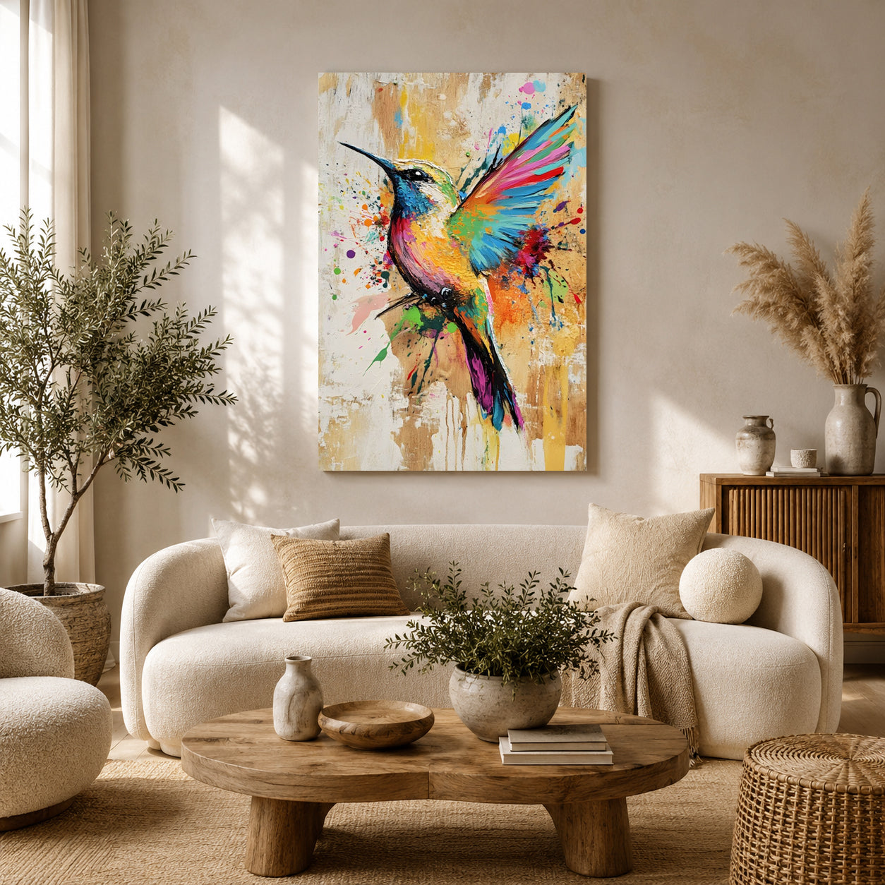 Colorful Hummingbird Canvas Wall Art for Living Room & Modern Home Decor