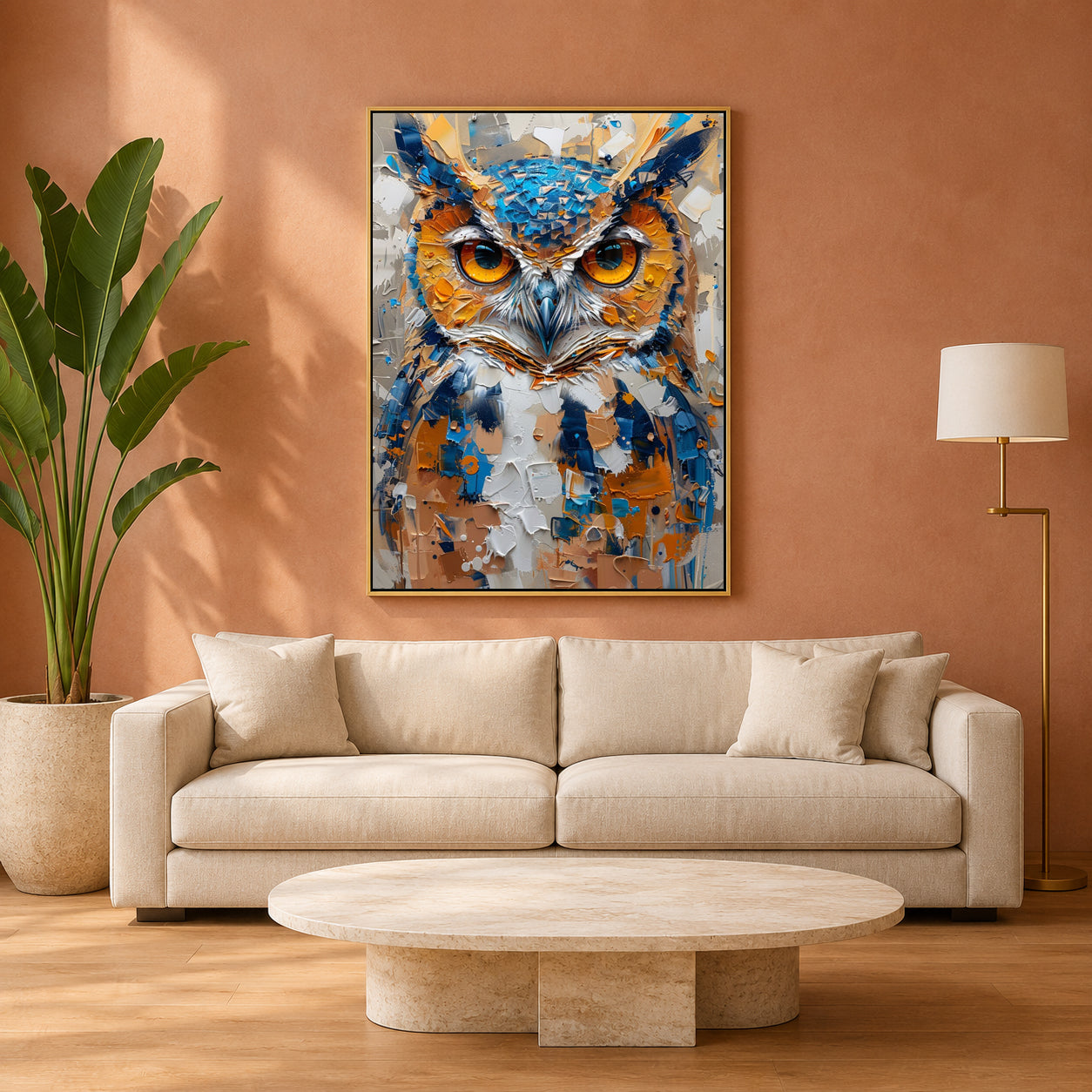 Abstract Owl Canvas Wall Art for Living Room & Modern Home Decor