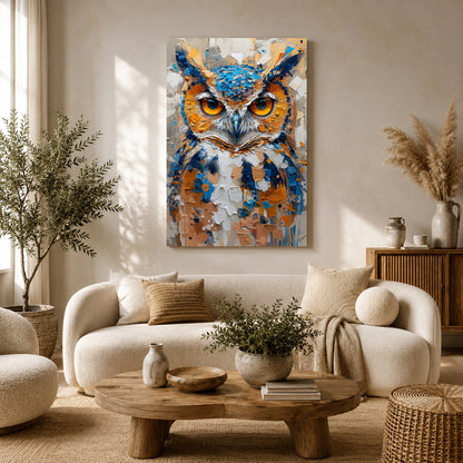 Abstract Owl Canvas Wall Art for Living Room & Modern Home Decor