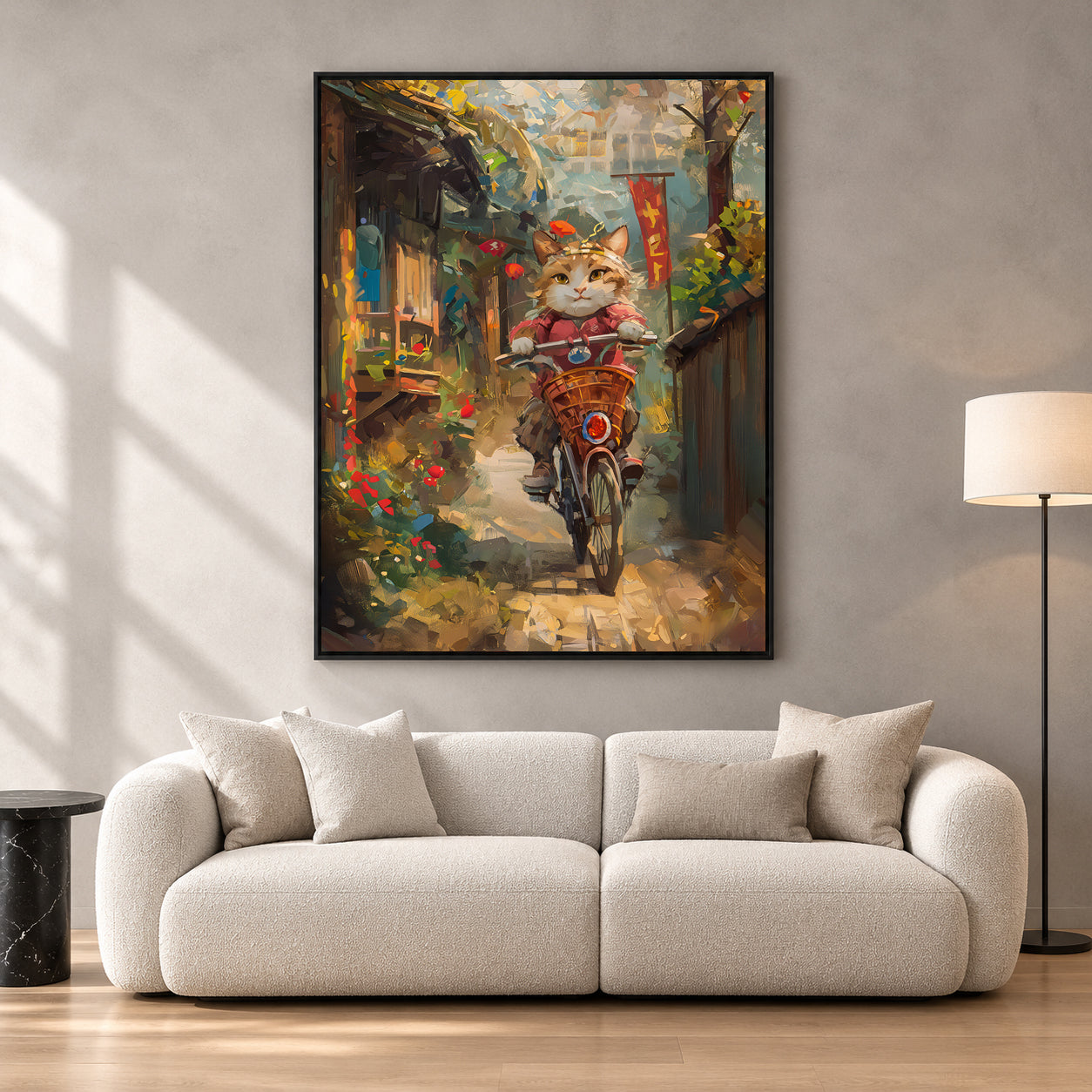 Cute Cat Riding Bicycle Canvas Wall Art for Living Room & Modern Home Decor