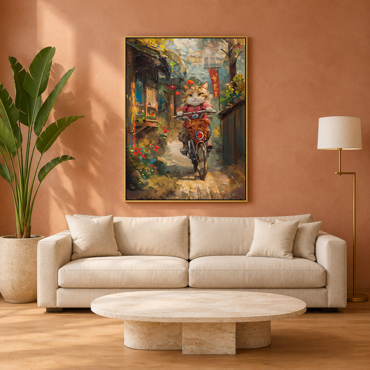 Cute Cat Riding Bicycle Canvas Wall Art for Living Room & Modern Home Decor